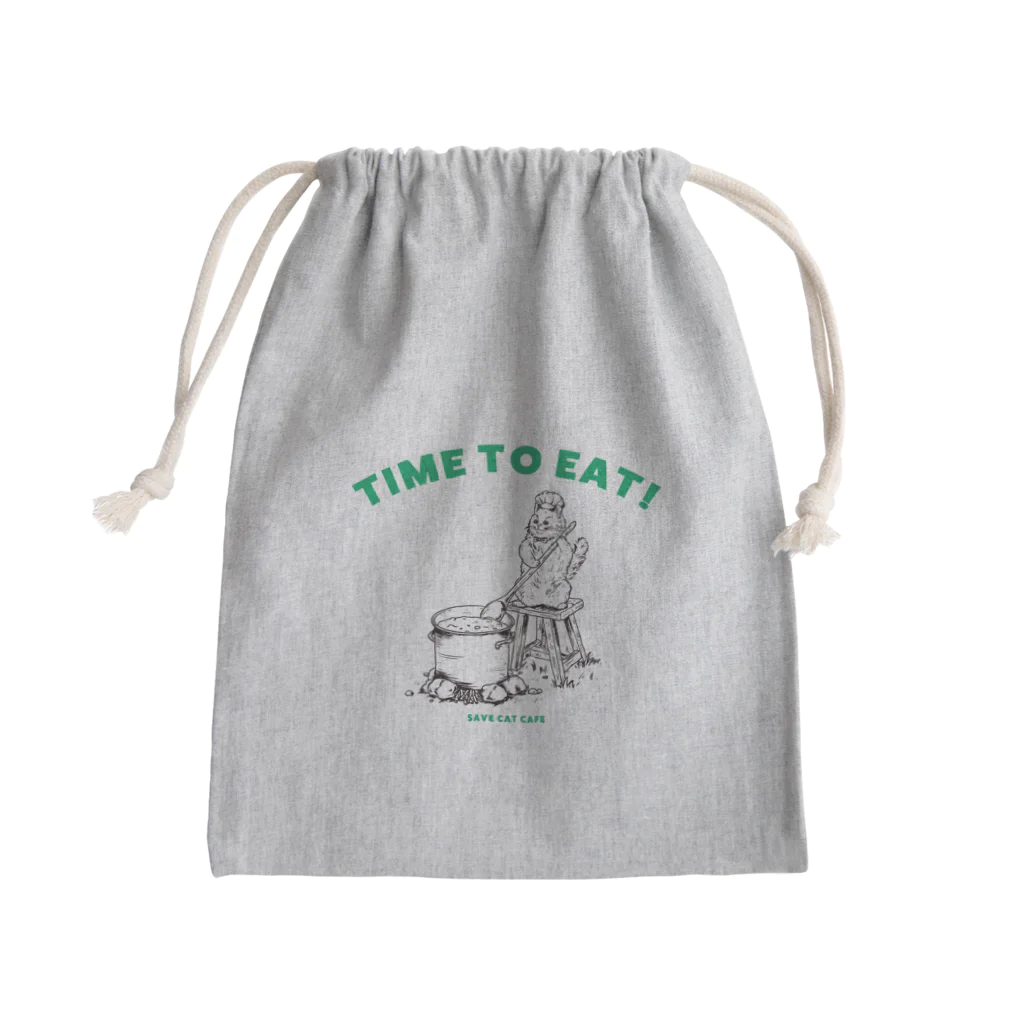 SAVE CAT CAFEのクッキングにゃんこ（モノクロ×グリーン） Mini Drawstring Bag