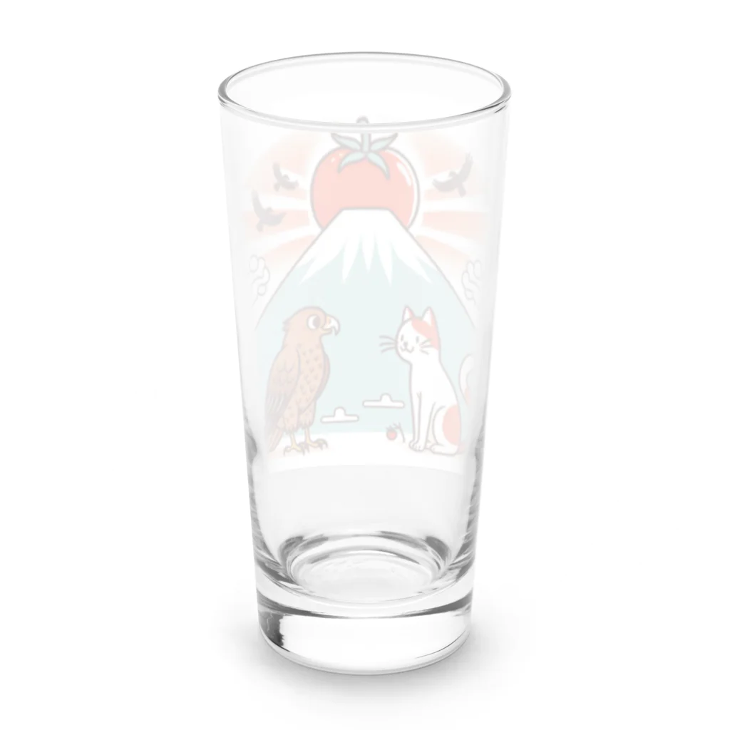 ねこ鉄道の猫と一富士二鷹三トマト Long Sized Water Glass :back