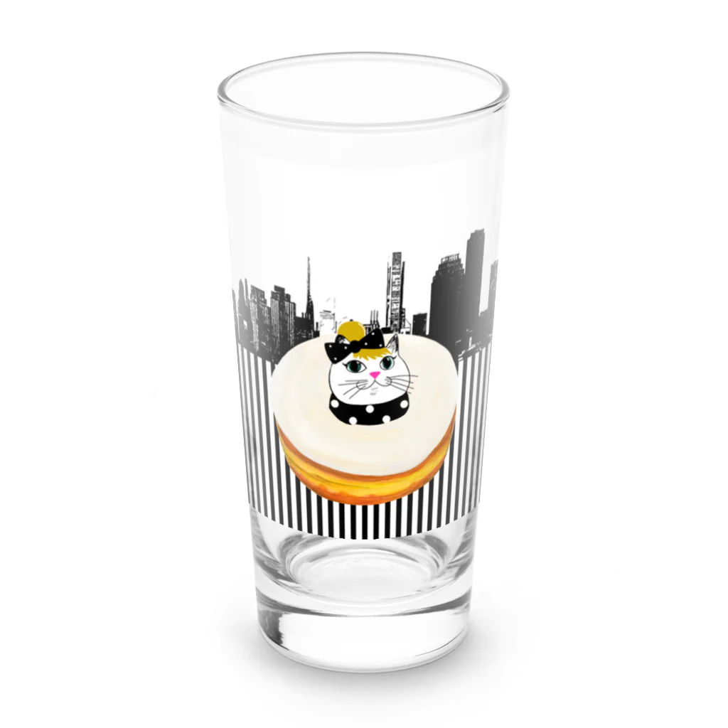 Lovecatfashionのモチ猫ちゃんホワイトチョコドーナツ Long Sized Water Glass :front