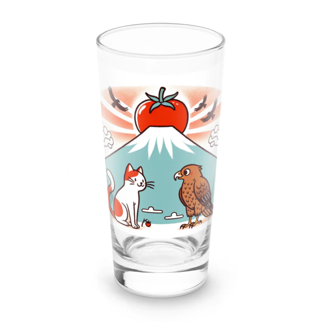 ねこ鉄道の猫と一富士二鷹三トマト Long Sized Water Glass :front