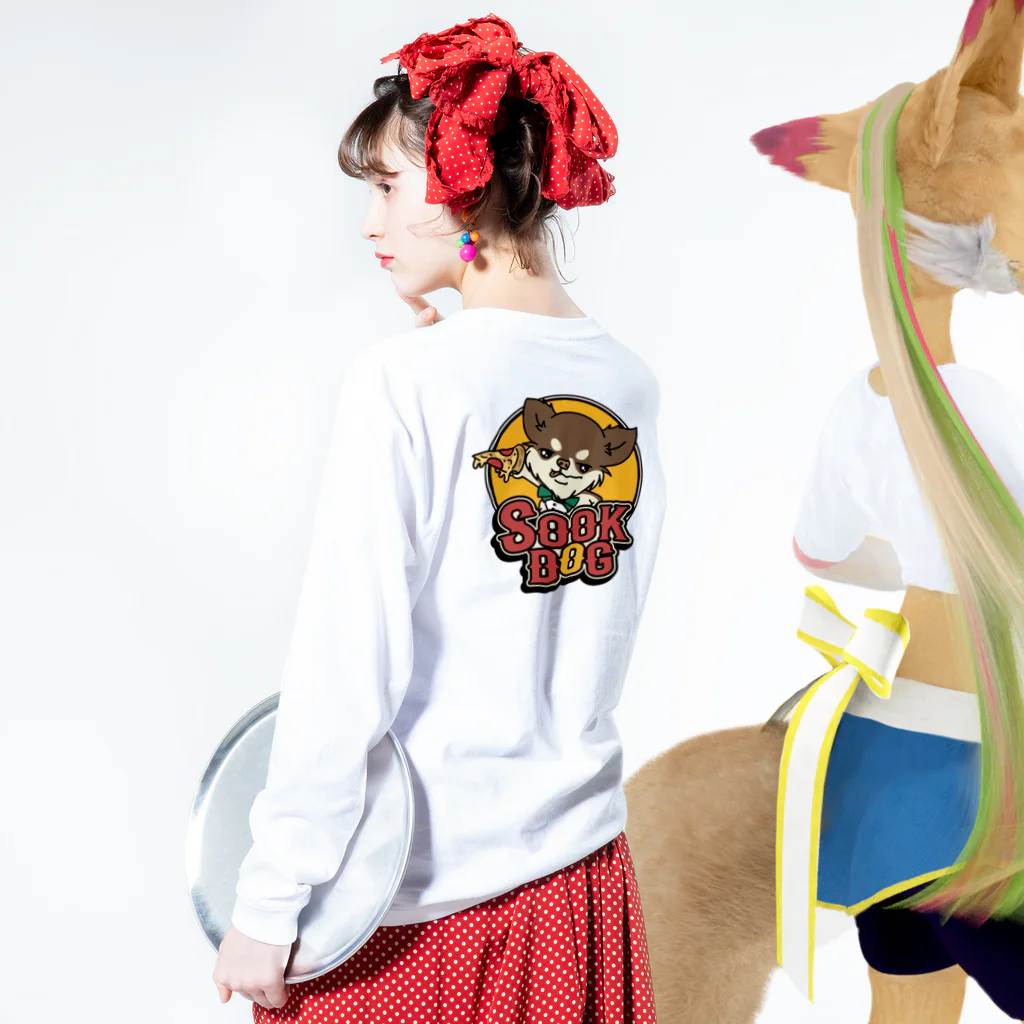 sook dogのSook dog ジュピ太ビックシルエットロンT/バックプリント🐶🕊️(ブラック) Long Sleeve T-Shirt :model wear (back, sleeve)