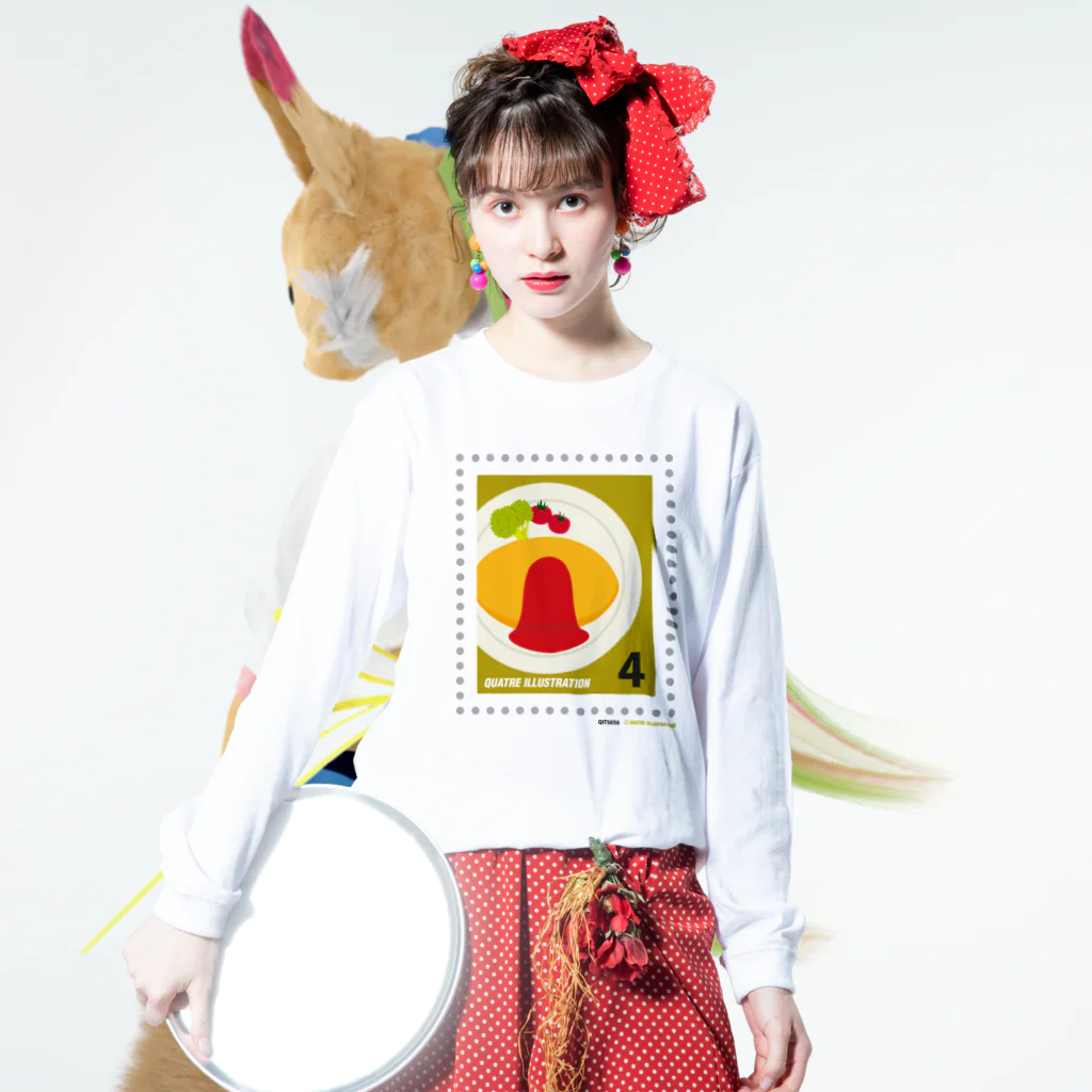 Quatre Illustrationのキャトル切手_オムライス Long Sleeve T-Shirt :model wear (front)