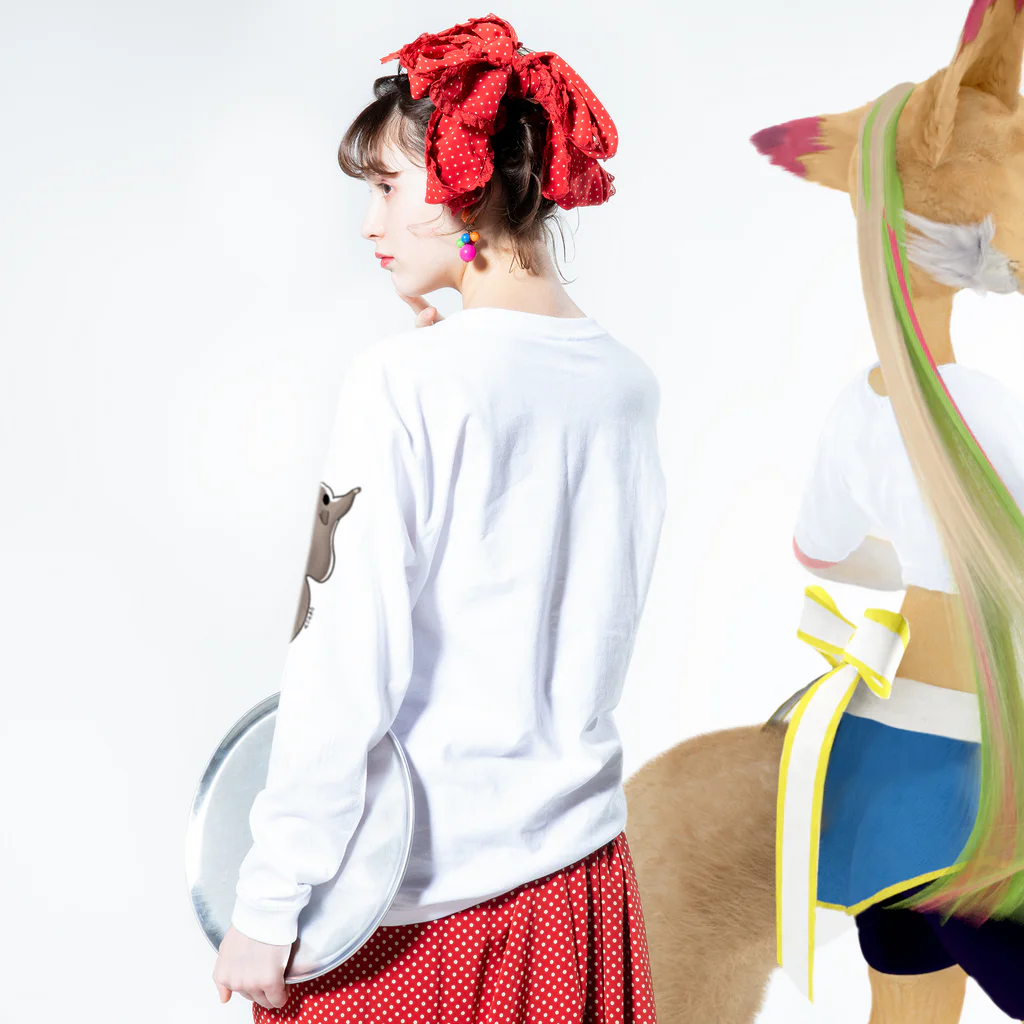 ねずりすSHOPのはりつきモモンガ Long Sleeve T-Shirt :model wear (back, sleeve)