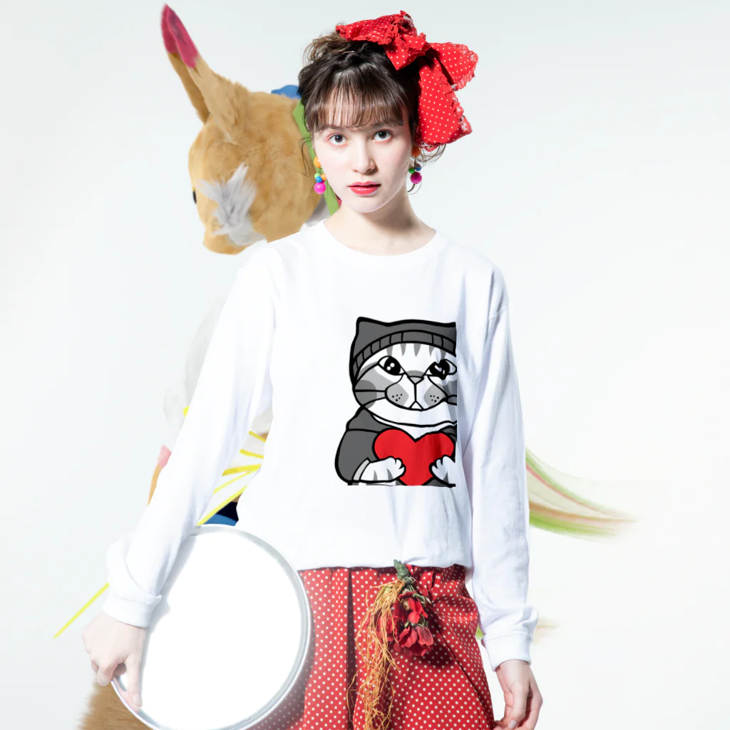 まつり猫ショップのStreet Cool Cat ロンT Long Sleeve T-Shirt :model wear (front)