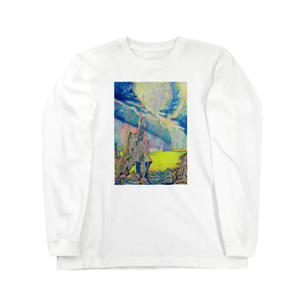 YOSHI-HEY ARTの青いくもとイエローと海 Long Sleeve T-Shirt