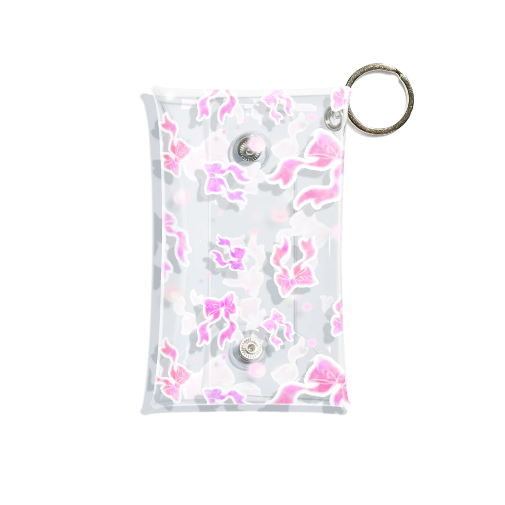 このんののふんわりピンクリボン白ベース Mini Clear Multipurpose Case