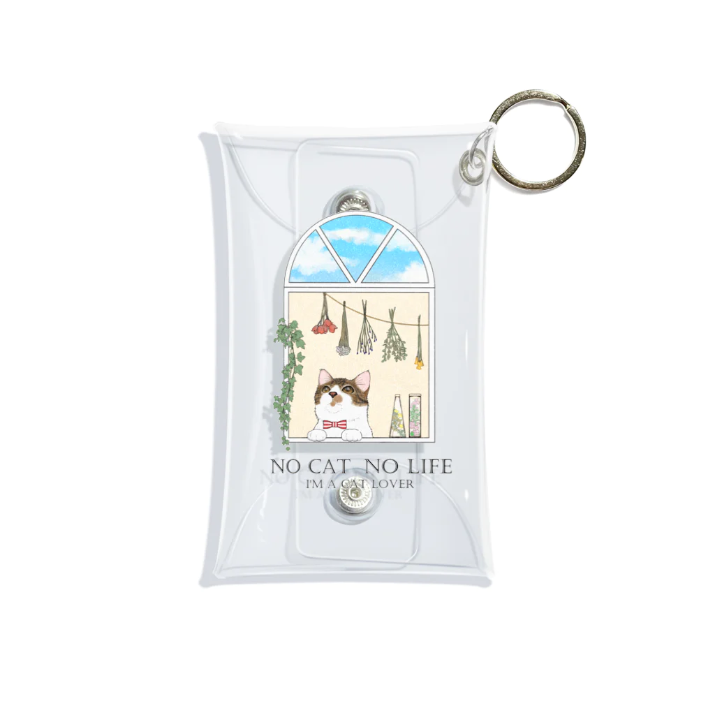 CLOSHの空を見上げる猫【ボタニカル】 Mini Clear Multipurpose Case