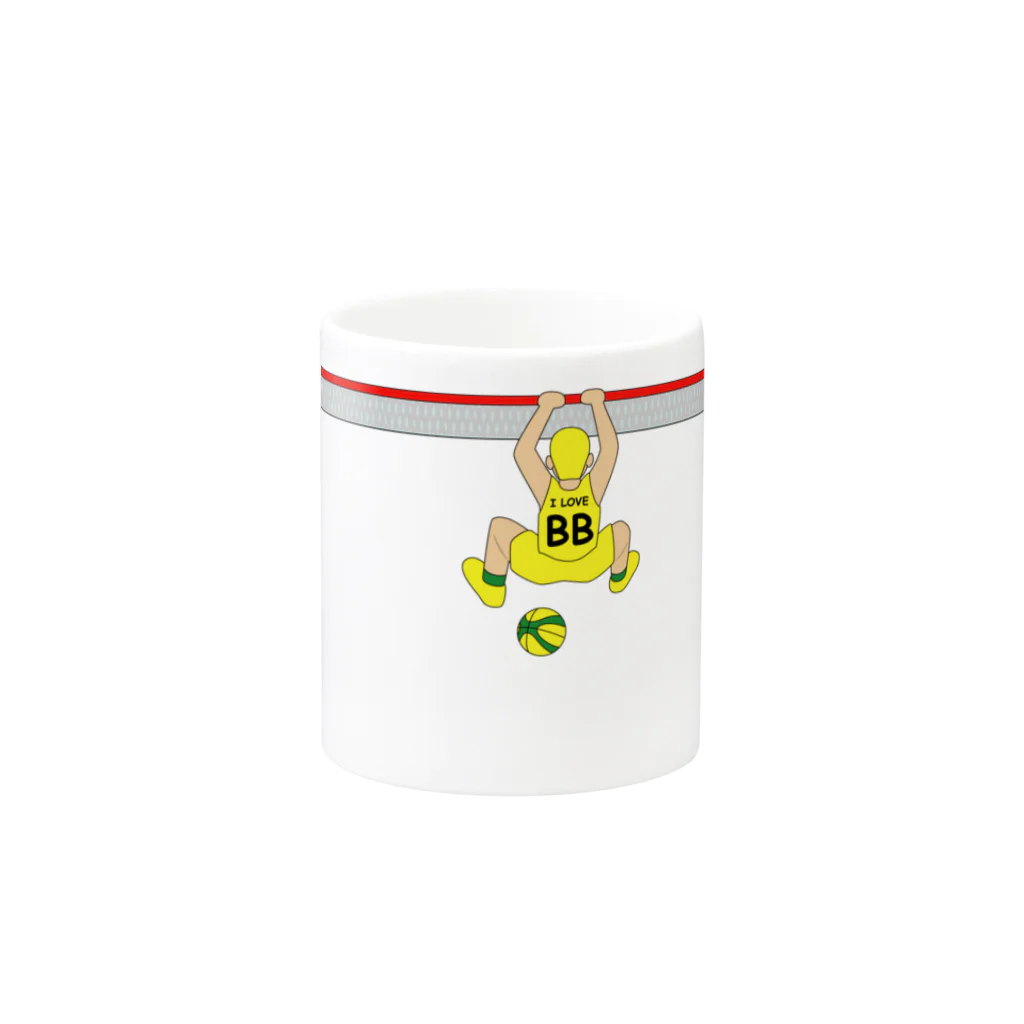 みゃみゅみぇっみょ（バスケット）のフチdeダンク　イエロー（バスケットボール） Mug :other side of the handle