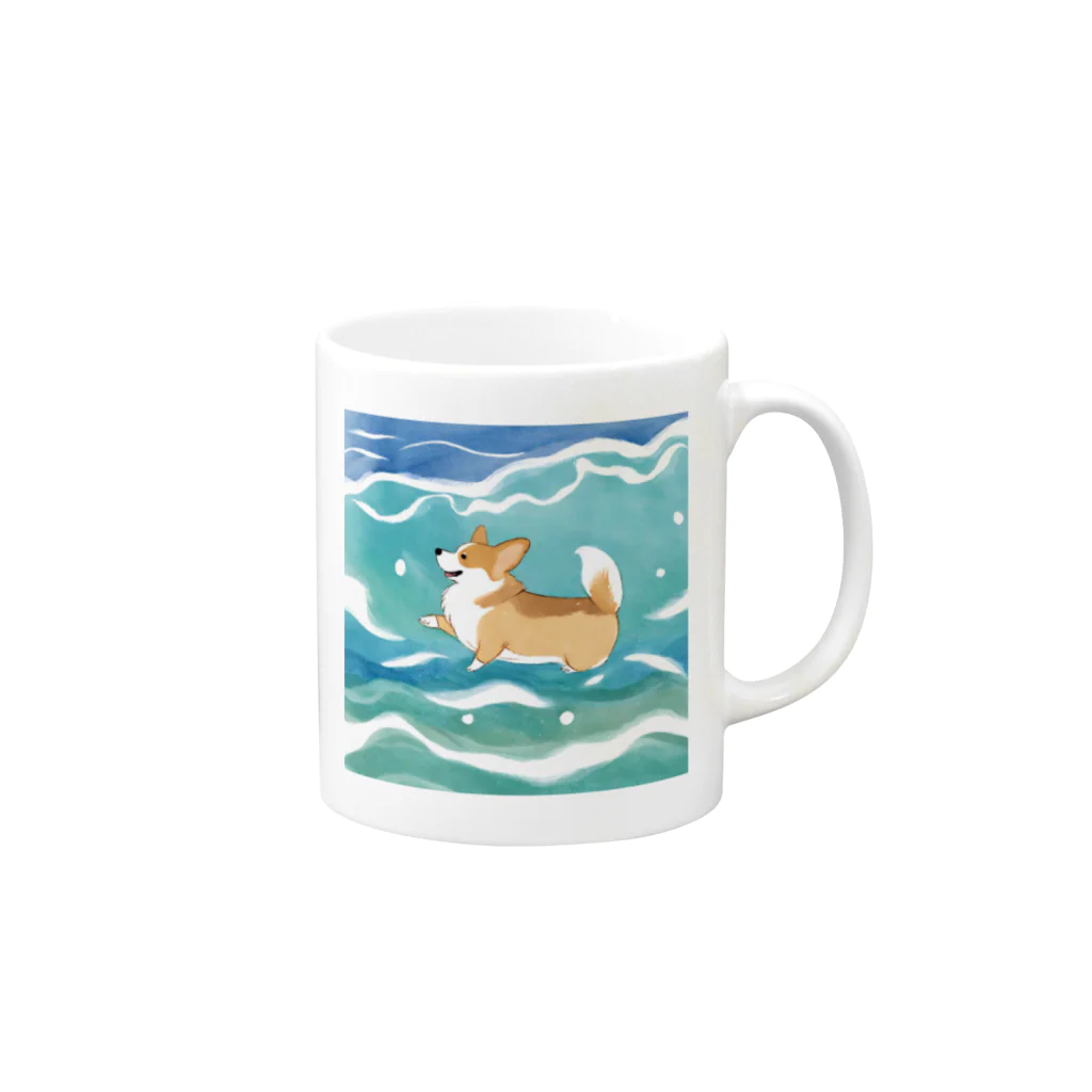 コーギーライフの海を泳ぐコーギー Mug :right side of the handle