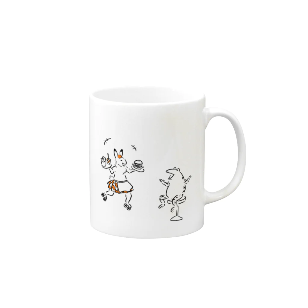 わたなべさんちのアメリカンダイナー鳥獣戯画マグカップ Mug :right side of the handle