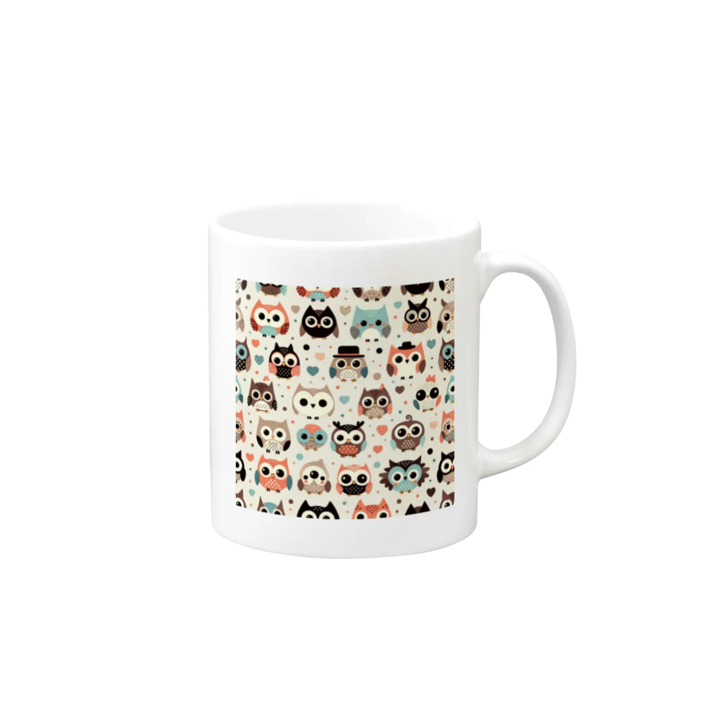 18ban's shopのフクロウドット柄 Mug :right side of the handle