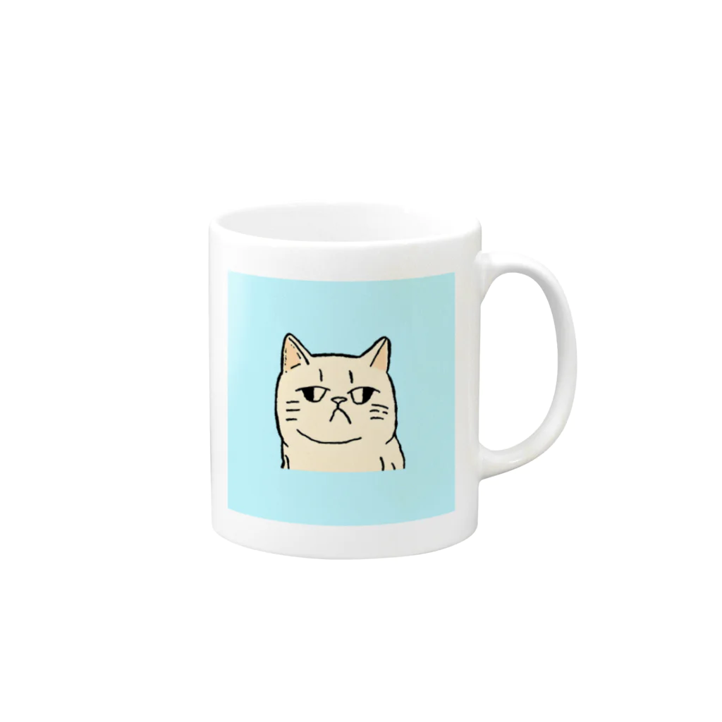 日常のふてくされたネコくん(水色) Mug :right side of the handle