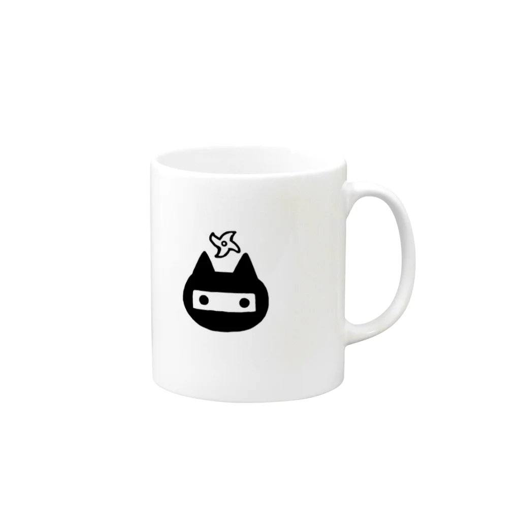 ねこを吸う者のねこにんじゃマグ(くろ) Mug :right side of the handle