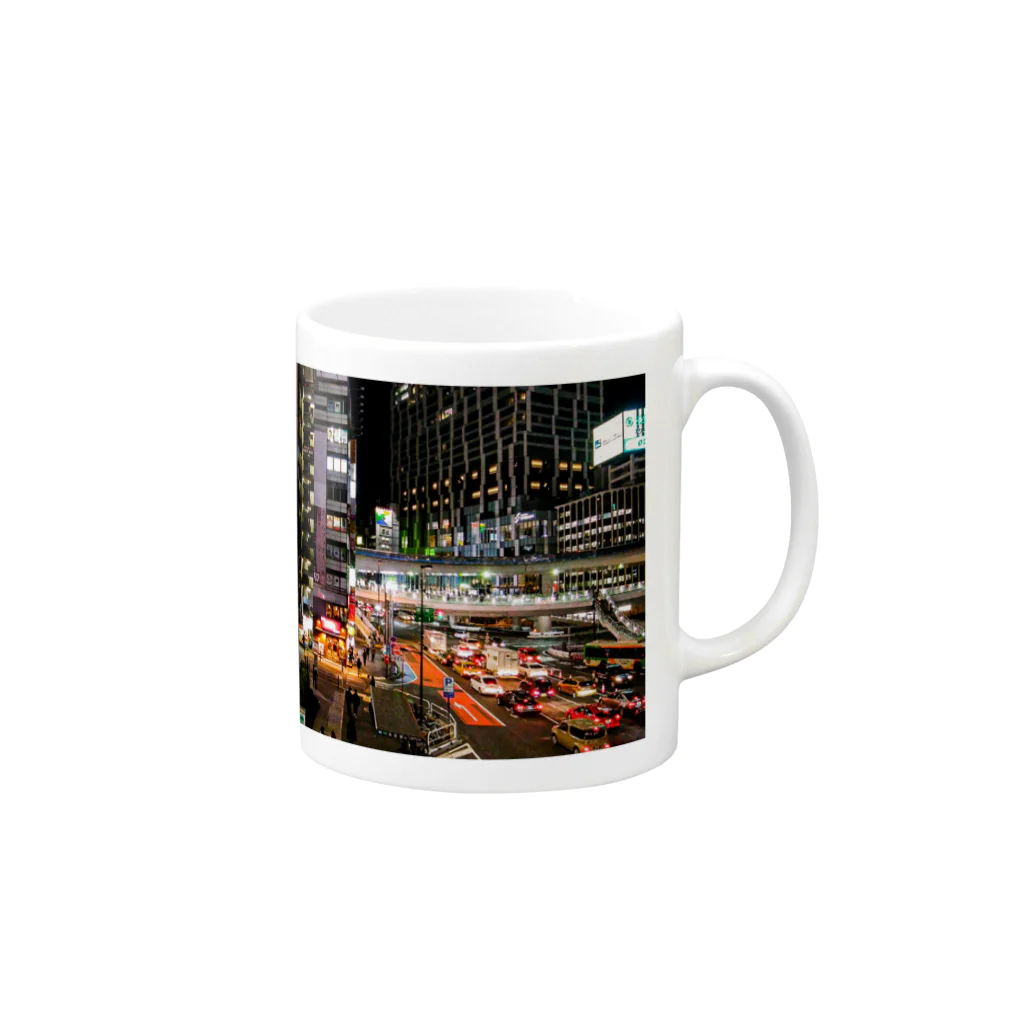 漣帽商店の渋谷の夜景 Mug :right side of the handle