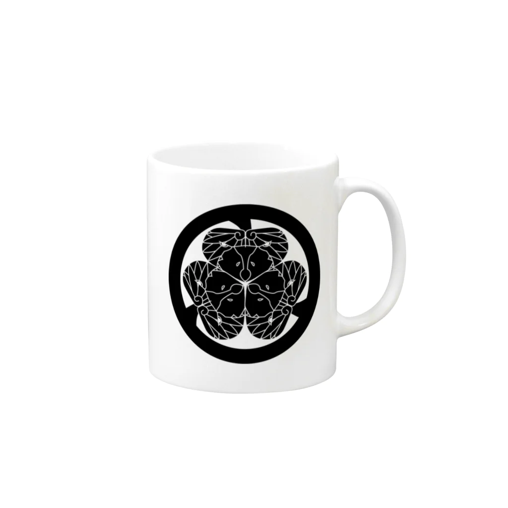 『Nothing Is Real』-- IN SUZURIの動物家紋。H.T.（三つ葉葵ハシビロコウ）黒 Mug :right side of the handle