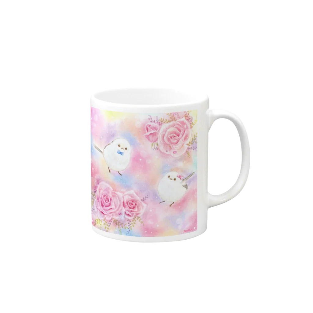 る〜ぷのシマエナガさんと薔薇 Mug :right side of the handle
