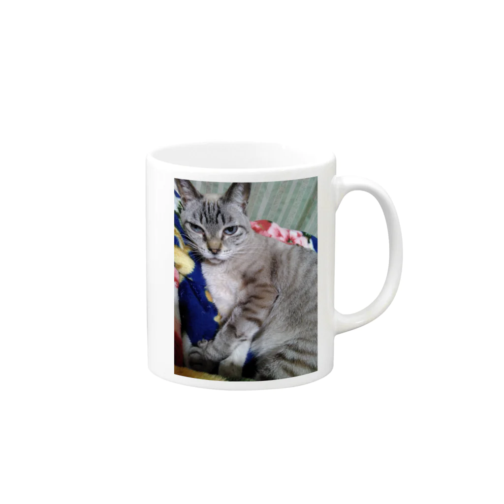 ねこの森でお散歩の幸運を呼ぶモカちゃん Mug :right side of the handle