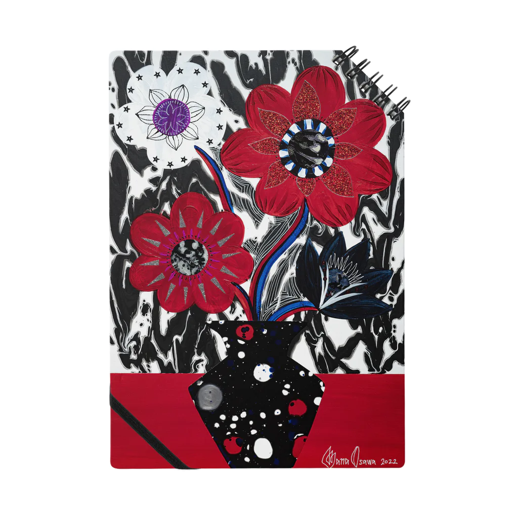 大沢愛 |Mana Osawa アートグッズのアネモネ マーブルブラック Notebook