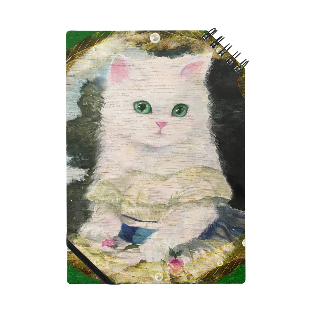 NORIMA'S SHOP のドレスを着た白い子猫のアンティーク風肖像画 Notebook