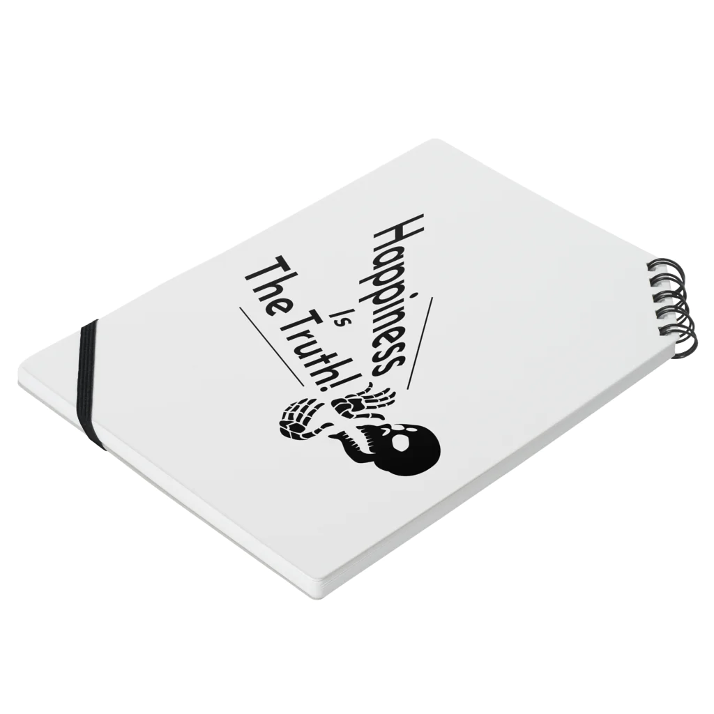 『Nothing Is Real』-- IN SUZURIのHappiness Is The Truth!（黒） Notebook :placed flat