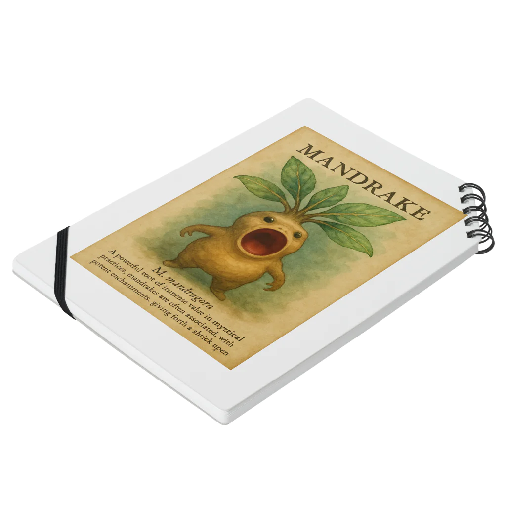 beastyの魔法植物図鑑「マンドレイク」イラスト Notebook :placed flat