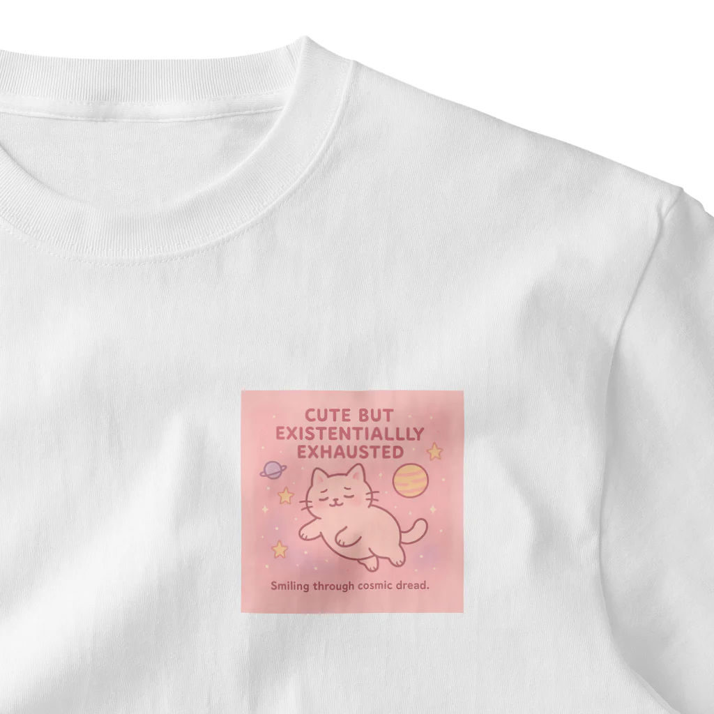 CUTE BUT EXISTENTIALLY EXHAUSTEDのCUTE BUT EXISTENTIALLY EXHAUSTED – ゆるねこ宇宙Tシャツ One Point T-Shirt
