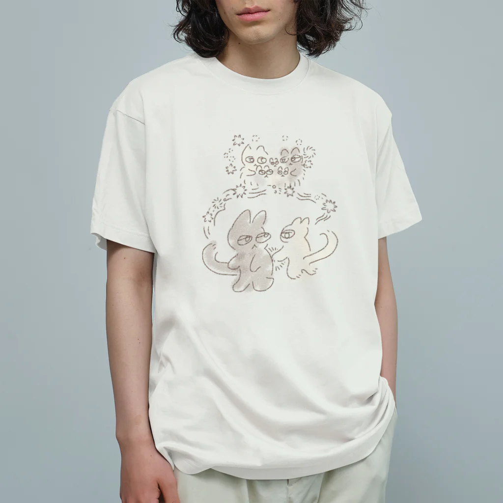 ボブテイルねこ画商の（渋色)猫と諺•袖振り合うも多生の縁 Organic Cotton T-Shirt