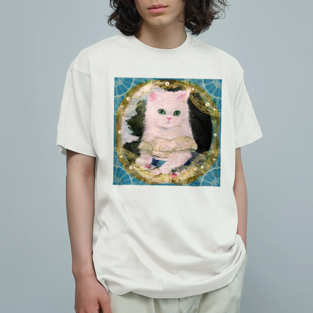 NORIMA'S SHOP のドレスを着た白い子猫のアンティーク風肖像画 Organic Cotton T-Shirt
