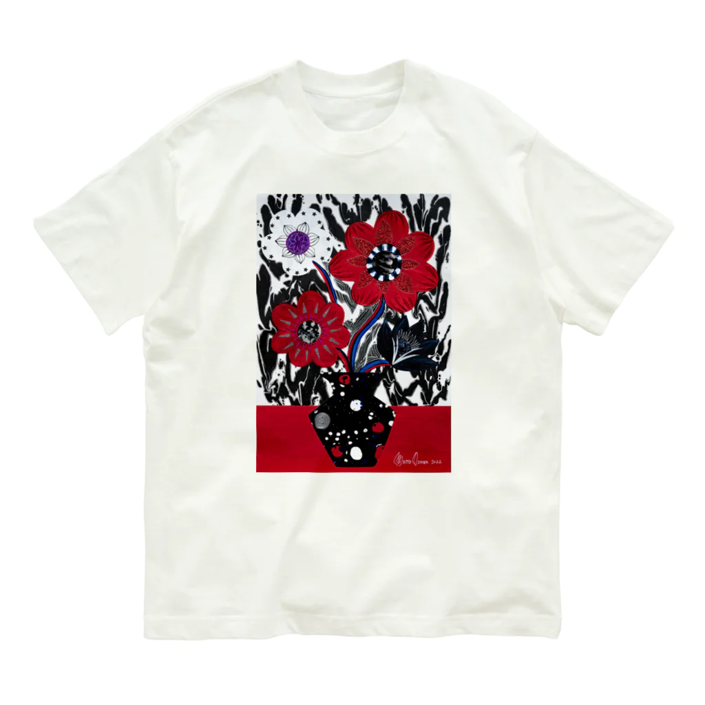 大沢愛 |Mana Osawa アートグッズのアネモネ マーブルブラック Organic Cotton T-Shirt