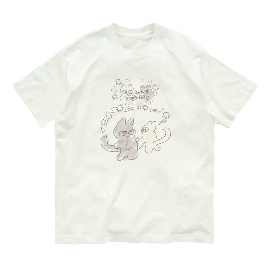 ボブテイルねこ画商の（渋色)猫と諺•袖振り合うも多生の縁 Organic Cotton T-Shirt