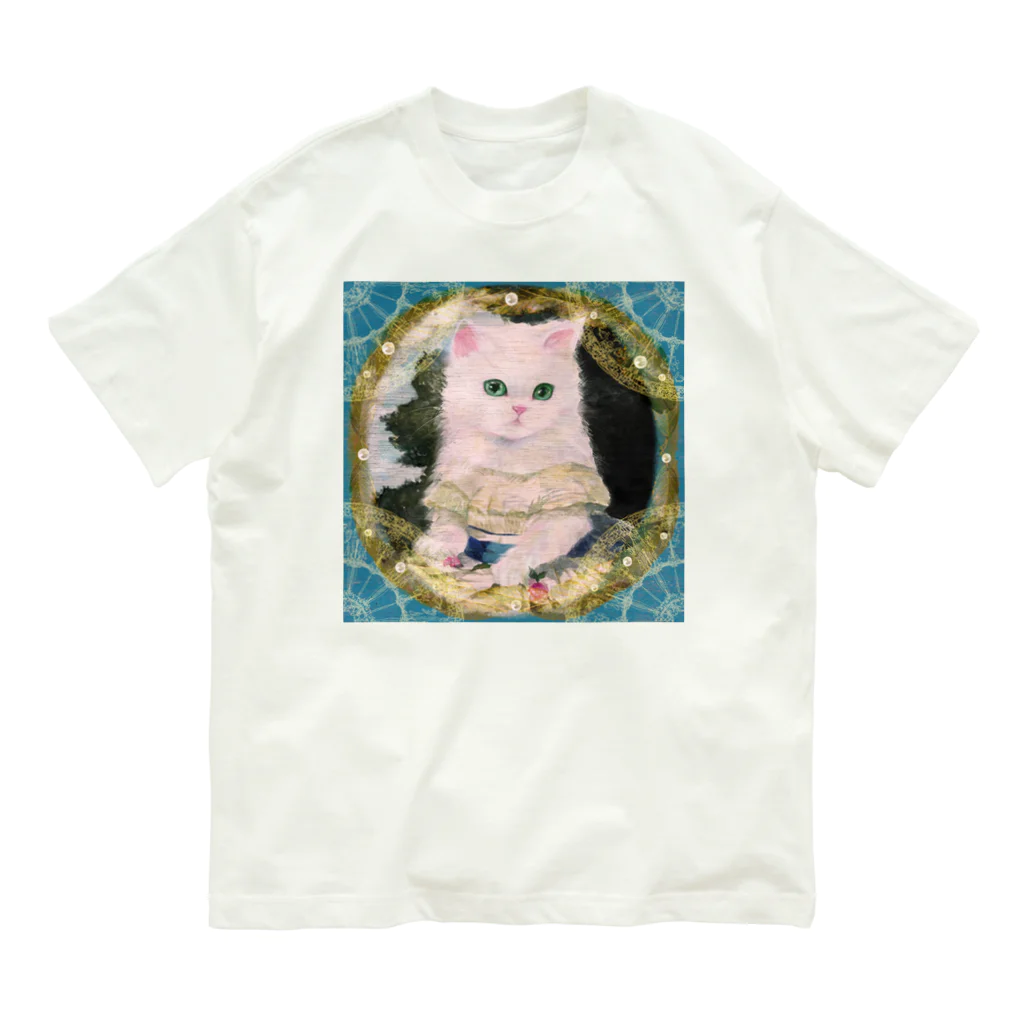 NORIMA'S SHOP のドレスを着た白い子猫のアンティーク風肖像画 Organic Cotton T-Shirt