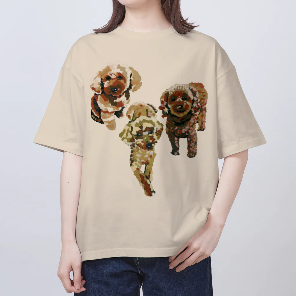 Yuhki | おばけのゆうき 公式オンラインショップのトイプードル３匹(ちぎり絵) Oversized T-Shirt