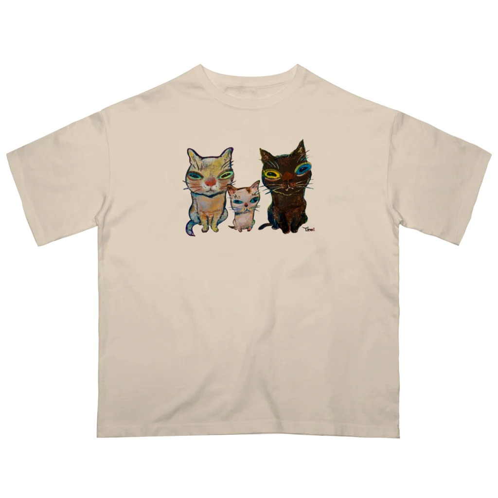 猫T専門店【青い猫ギャラリー】の【ゆったり・体型カバー】Tamiキャットファミリー（4色） Oversized T-Shirt
