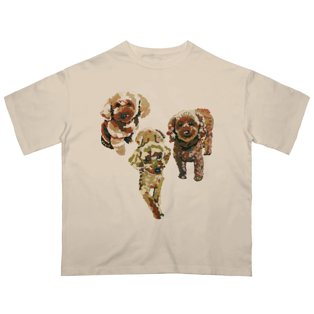 Yuhki | おばけのゆうき 公式オンラインショップのトイプードル３匹(ちぎり絵) Oversized T-Shirt
