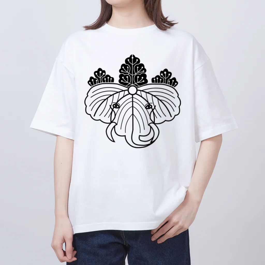 『Nothing Is Real』-- IN SUZURIの動物家紋。H.T.（桐にゾウ）黒 Oversized T-Shirt