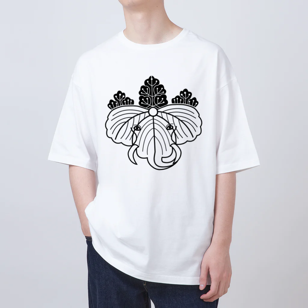 『Nothing Is Real』-- IN SUZURIの動物家紋。H.T.（桐にゾウ）黒 Oversized T-Shirt