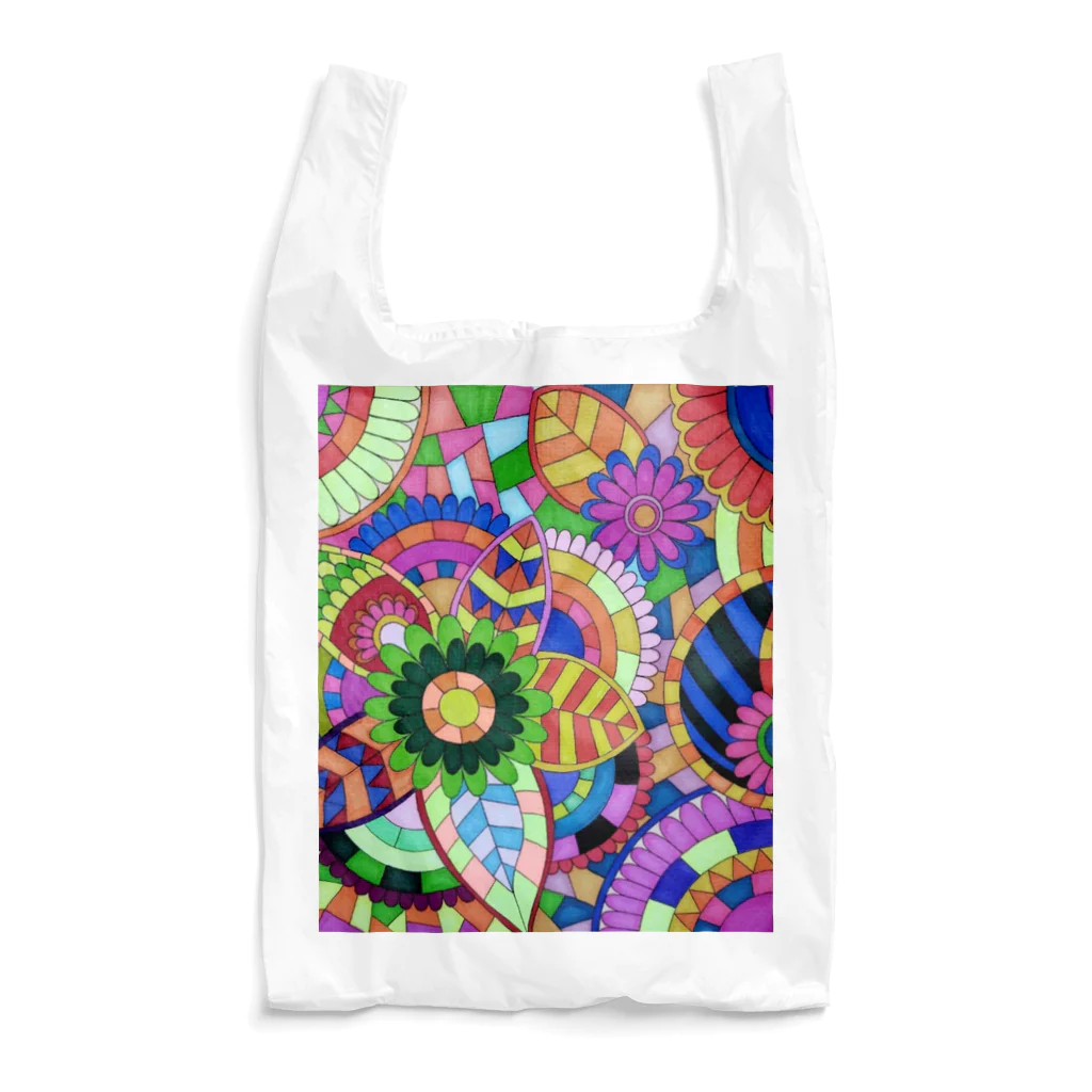 𝚈 𝚄 𝙸の障害者アート 手描きイラスト 曼荼羅 花 カラフル Reusable Bag