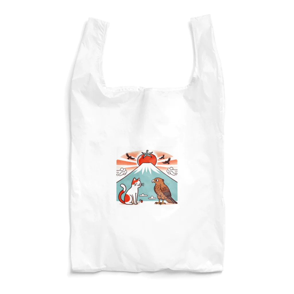 ねこ鉄道の猫と一富士二鷹三トマト Reusable Bag