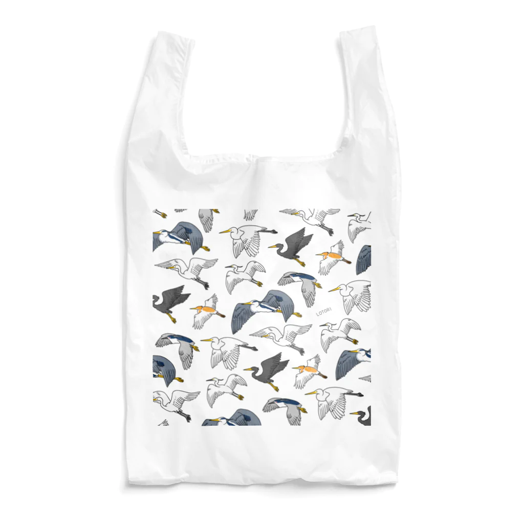LOTORIのサギ大集合総柄 Reusable Bag