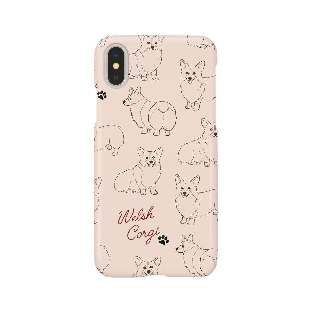  コーギー　REO.REO★の線画コーギー ピンク iPhone Smartphone Case