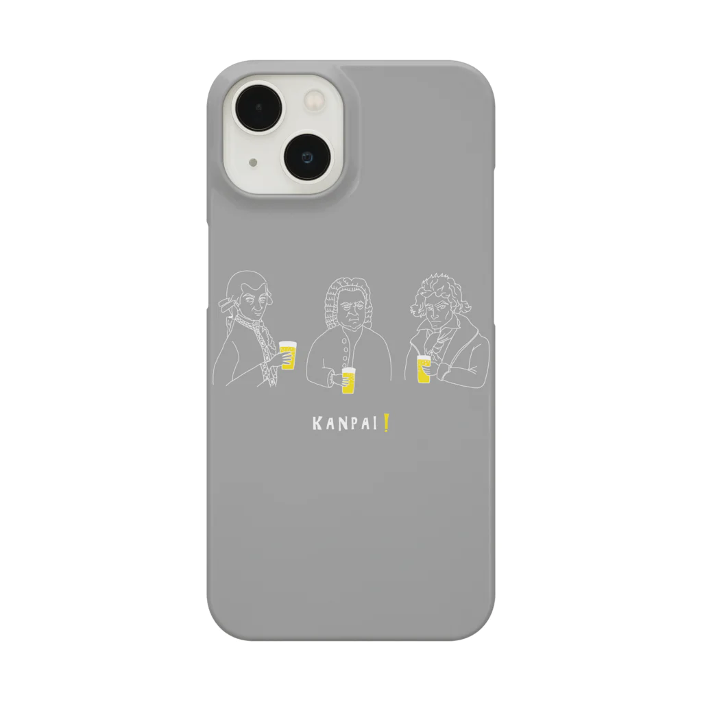 ビールとアート TM-3 Designの偉人 × BEER（三人の音楽家）白線画-グレー iPhone Smartphone Case