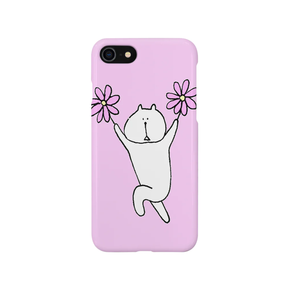 はみをの花を持ったネコ（ピンク） iPhone Smartphone Case