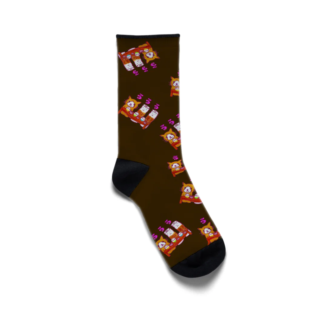 ネコのうーたんになりたいくちばしショップのちくわと猫のカブくんるるるくつ下♪茶色 Socks
