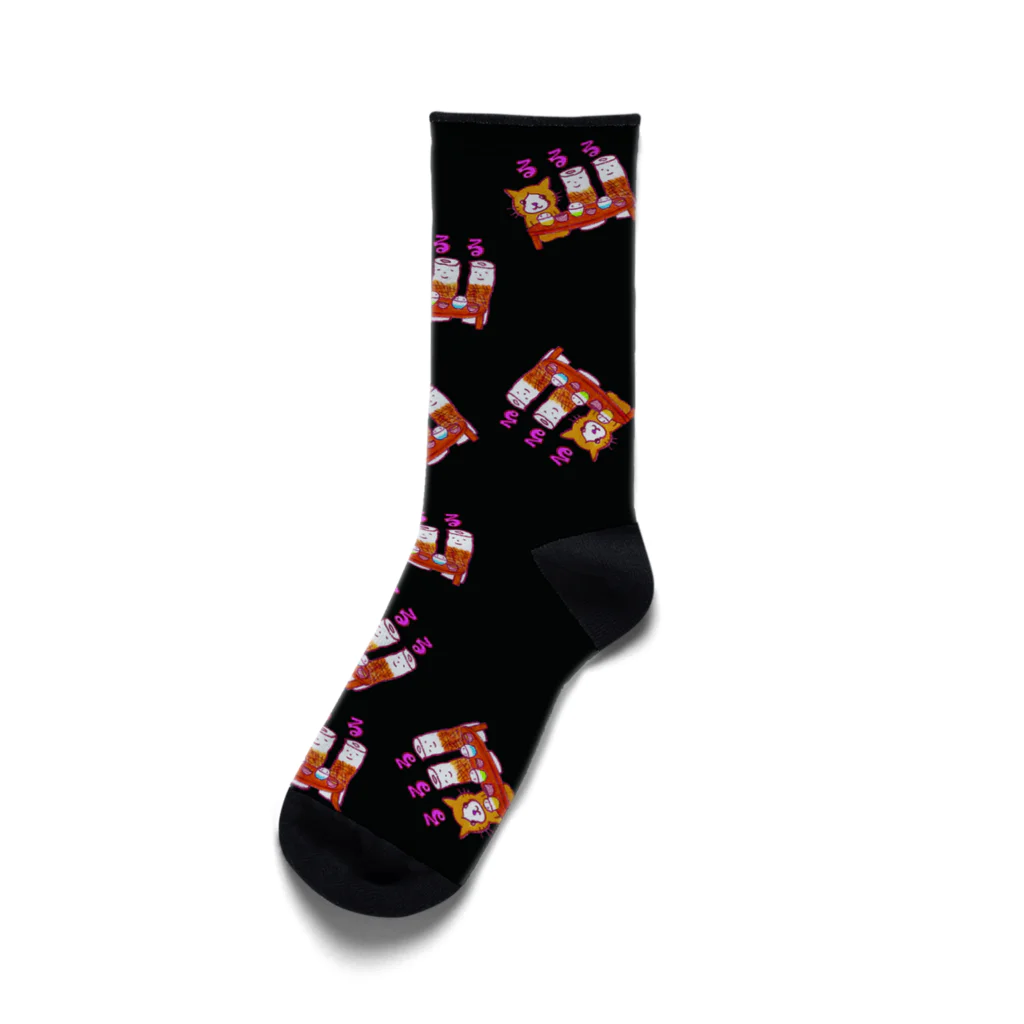 ネコのうーたんになりたいくちばしショップのちくわと猫のカブくんるるるくつ下♪黒色 Socks