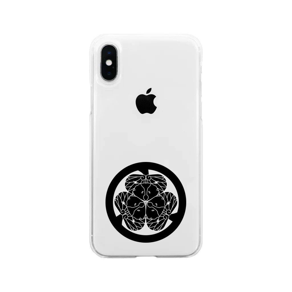 『Nothing Is Real』-- IN SUZURIの動物家紋。H.T.（三つ葉葵ハシビロコウ）黒 Soft Clear Smartphone Case