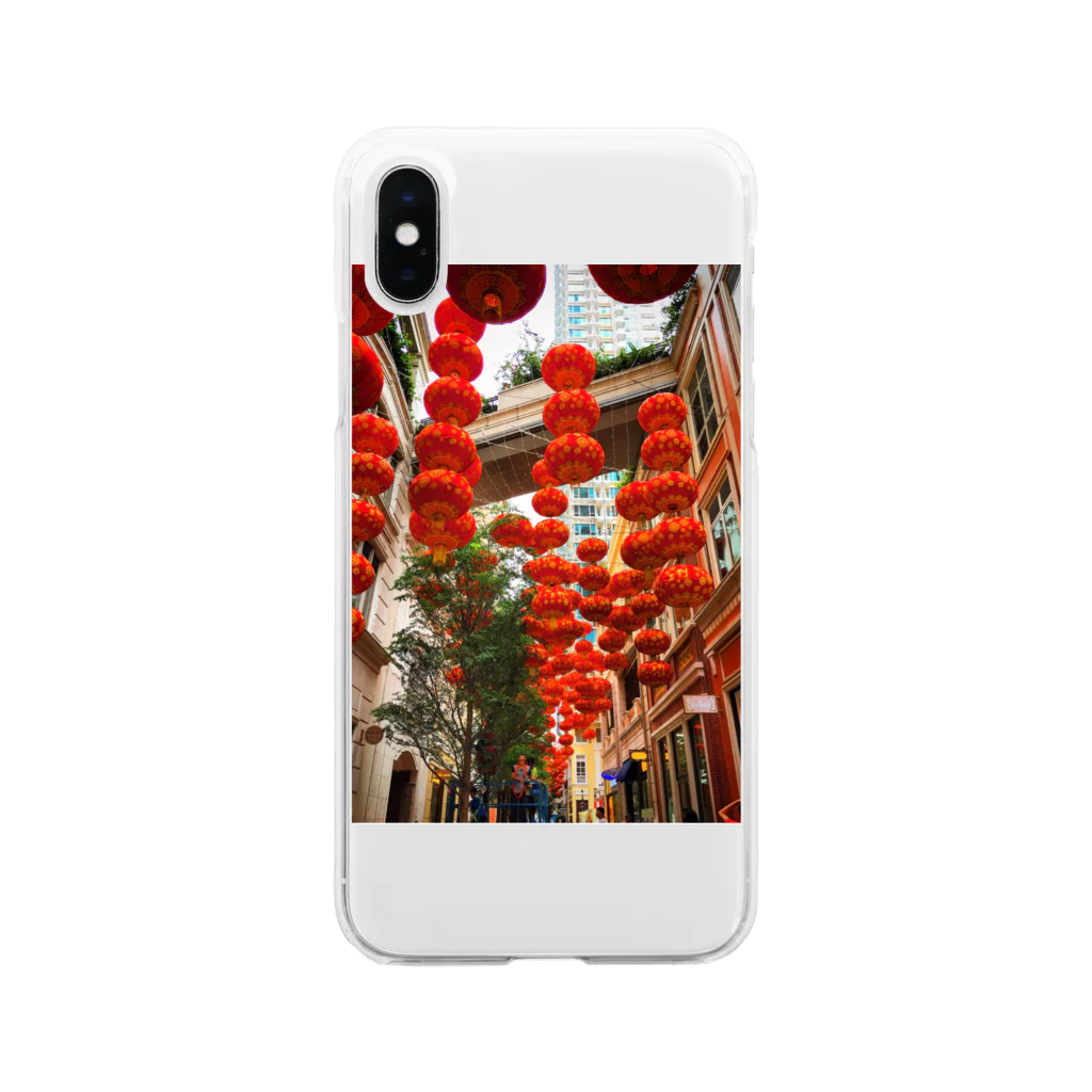 香港湯美の紅いランタン Soft Clear Smartphone Case