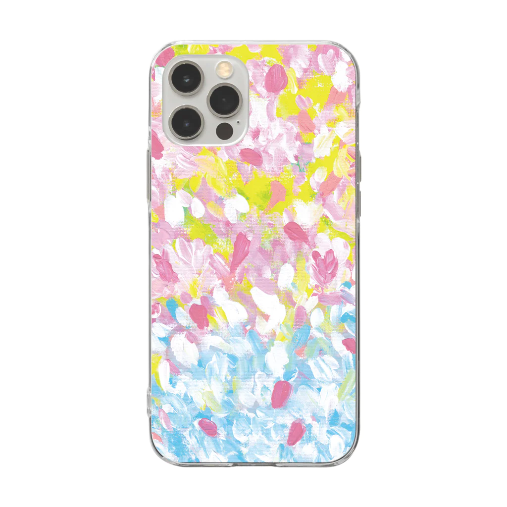 チャイムデザインの桜の花びらが海へ溶け込む Soft Clear Smartphone Case