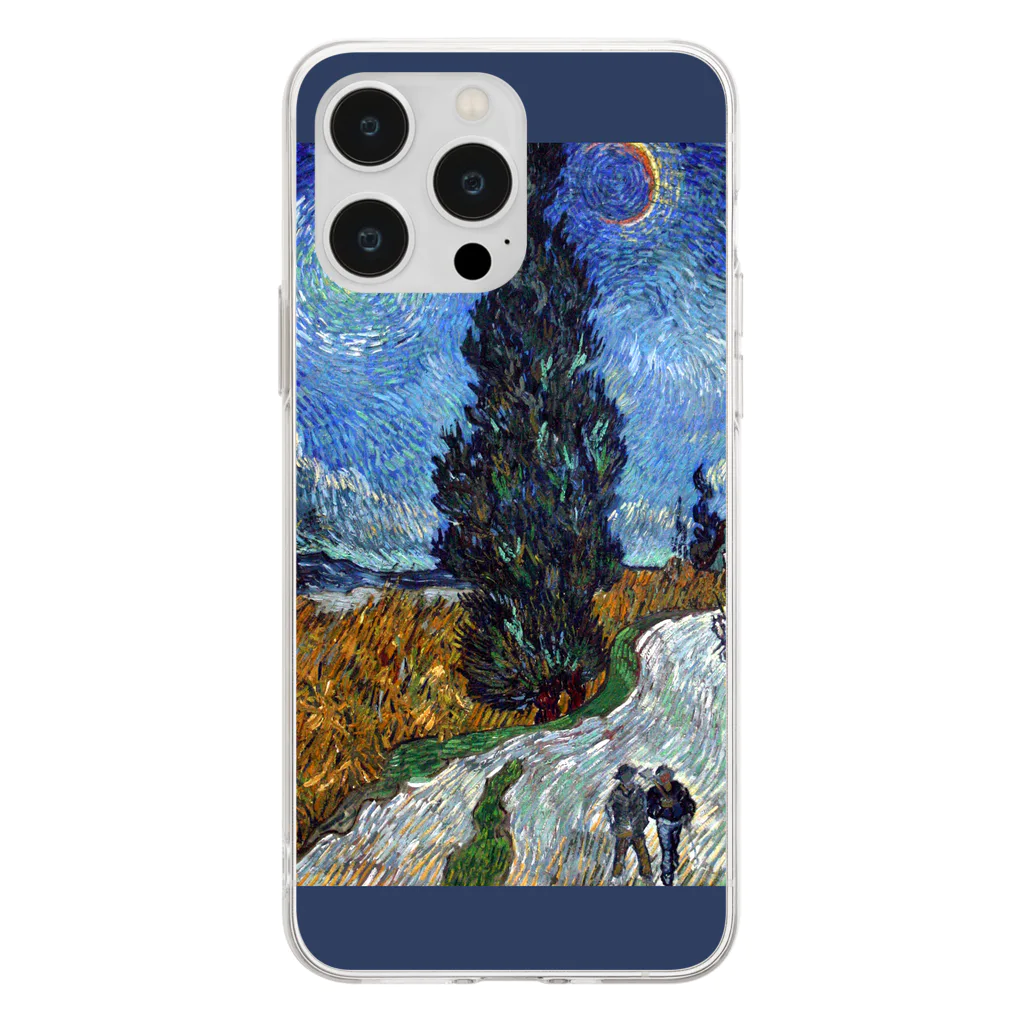 SONOTENI-ARTの005-003　ゴッホ　『糸杉と星の見える道』　クリア　スマホケース　iPhone 14ProMax/14Plus/13ProMax/12ProMax/11ProMax専用デザイン　CC5-2 Soft Clear Smartphone Case