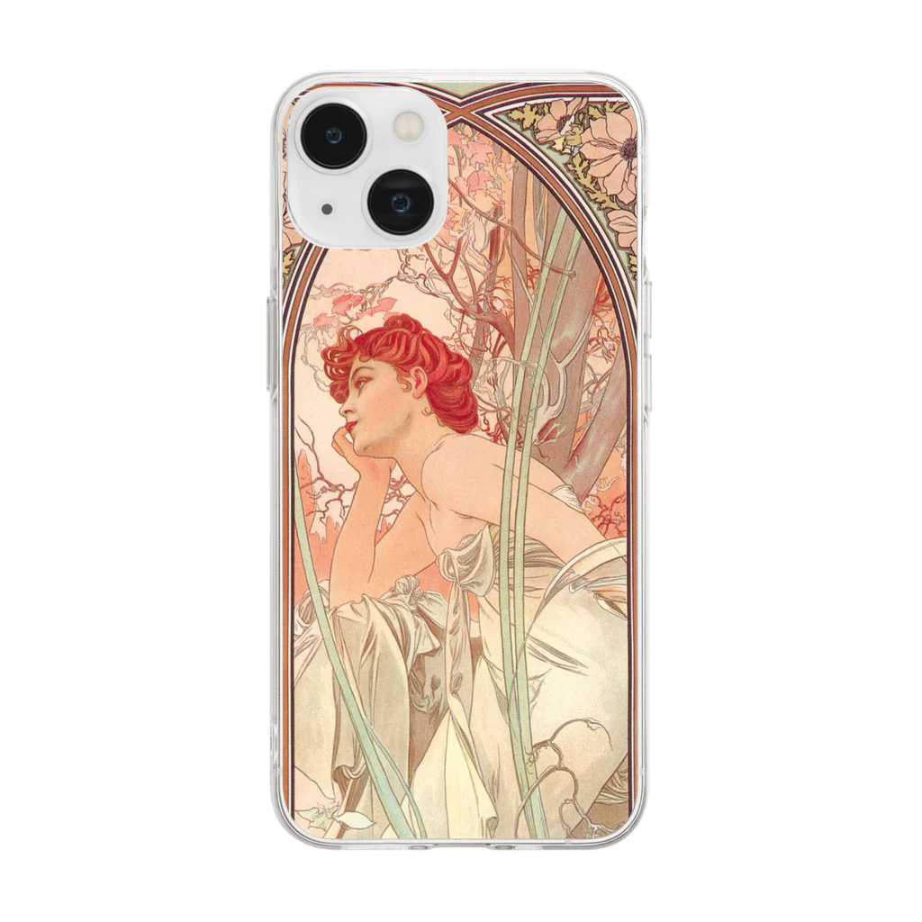SONOTENI-ARTの014-011　アルフォンス・ミュシャ　『時の流れ：夕べの夢想』　クリア　スマホケース　iPhone 14/14Pro/13/13Pro/12/12Pro/11専用デザイン　CC5-1 Soft Clear Smartphone Case