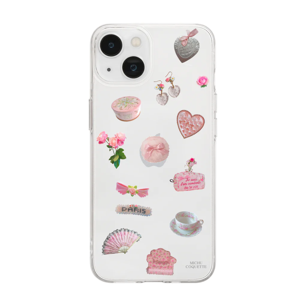 MICHU_COQUETTEのpink scheme iphone case Soft Clear Smartphone Case